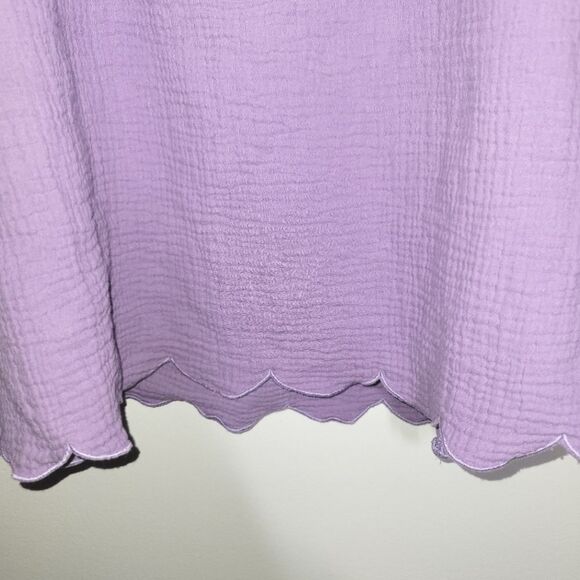 White Birch Purple Gauzy Ruffle Sleeve Scallop Top 1X - Picture 3 of 9